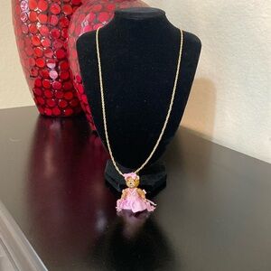 Betsey Johnson Teddy Bear Cheerleader Long Pendant Necklace